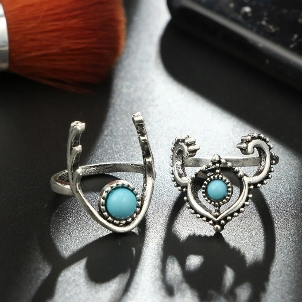 *HALONA* 11-Pc Silver Moon x Turquoise Ring Set